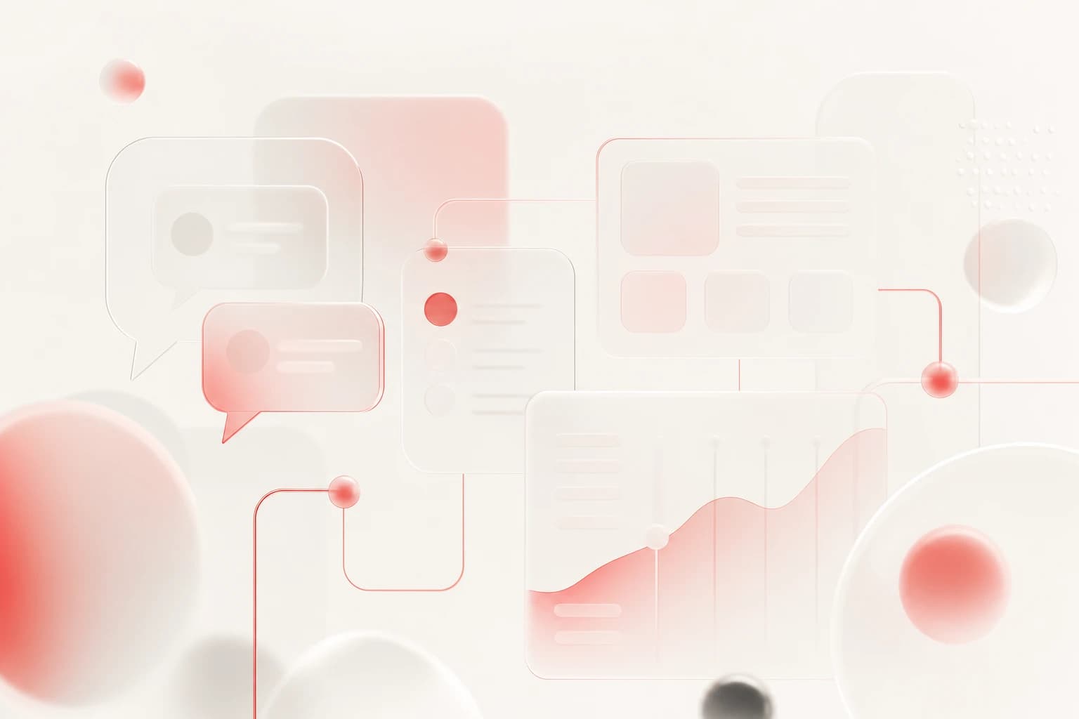 Abstract CRM and WhatsApp integration concept with warm geometric shapes and red accents