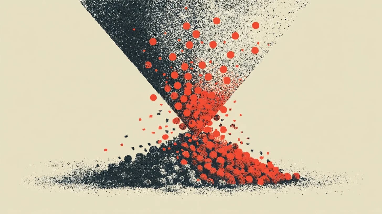 Abstract cybersecurity cover with red accents and soft glass shapes on a warm off-white background