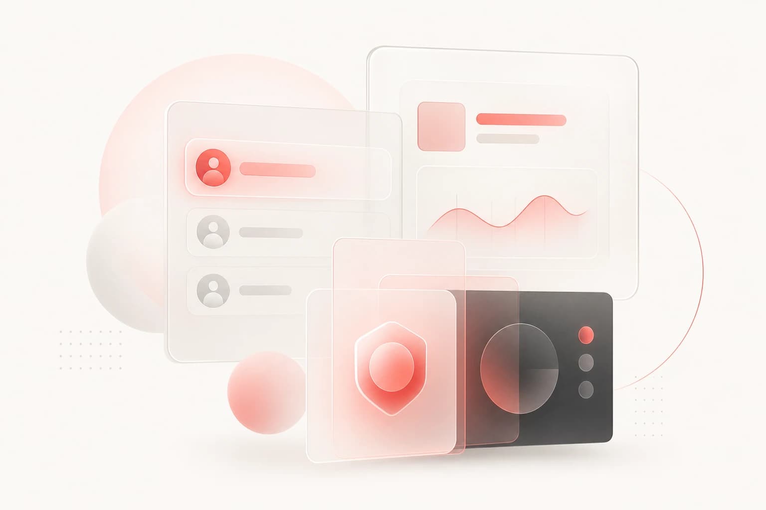 Abstract access control concept with layered geometric shapes and red accents